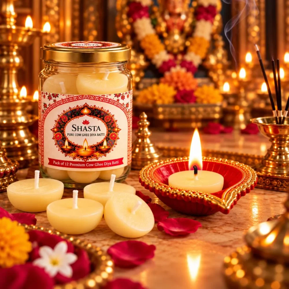 SHASTA Pure Cow Ghee Diya Batti – 2 Hours Burning Time (Pack of 12)