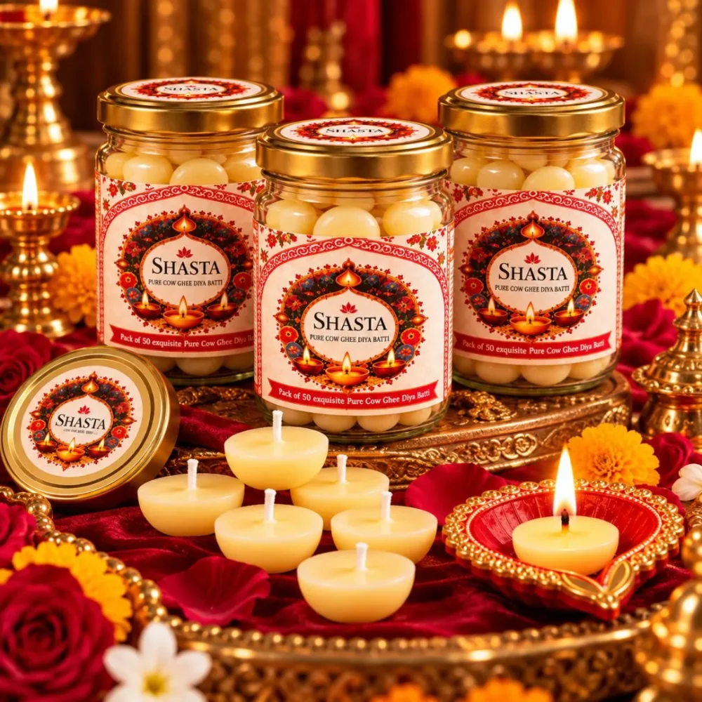 SHASTA Pure Cow Ghee Diya Batti – 40 Minutes (50 Battis)