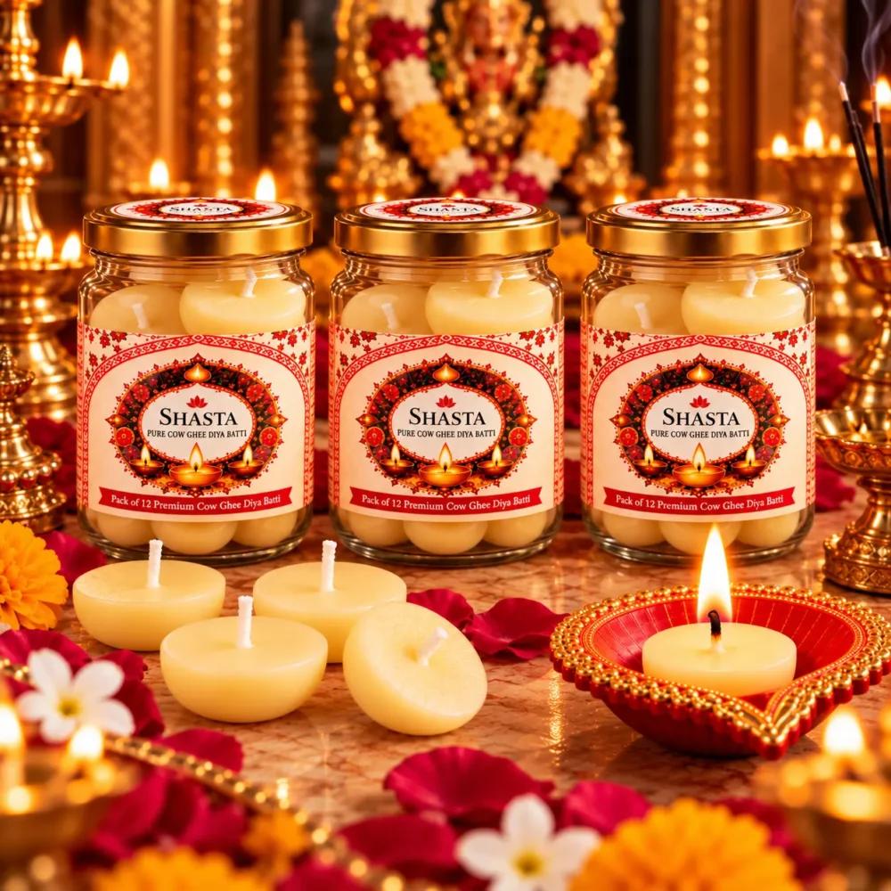 SHASTA Pure Cow Ghee Diya Batti – 2 Hours Burning Time (Pack of 36)